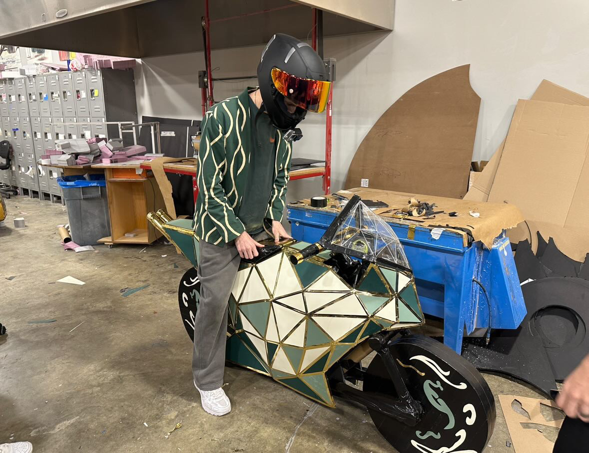 Grant presenting the foam core motorcycle challenge